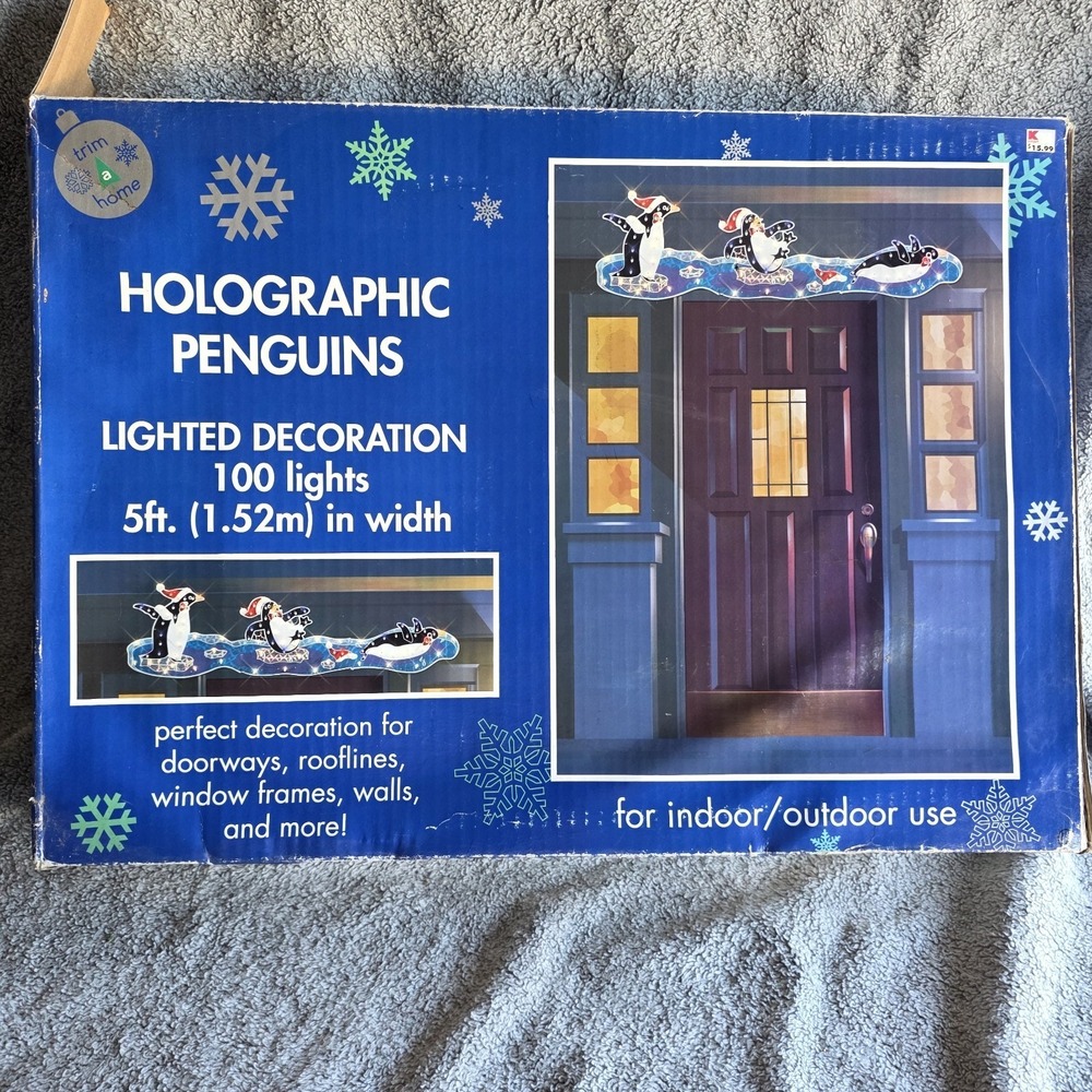 Vintage‎ Christmas Holiday Decor Holographic Penguins 100 Lighted Decor